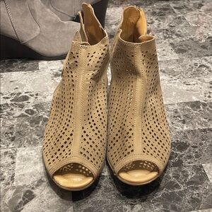 Earth Tan Perforated Peep-Toe Ankle Booties